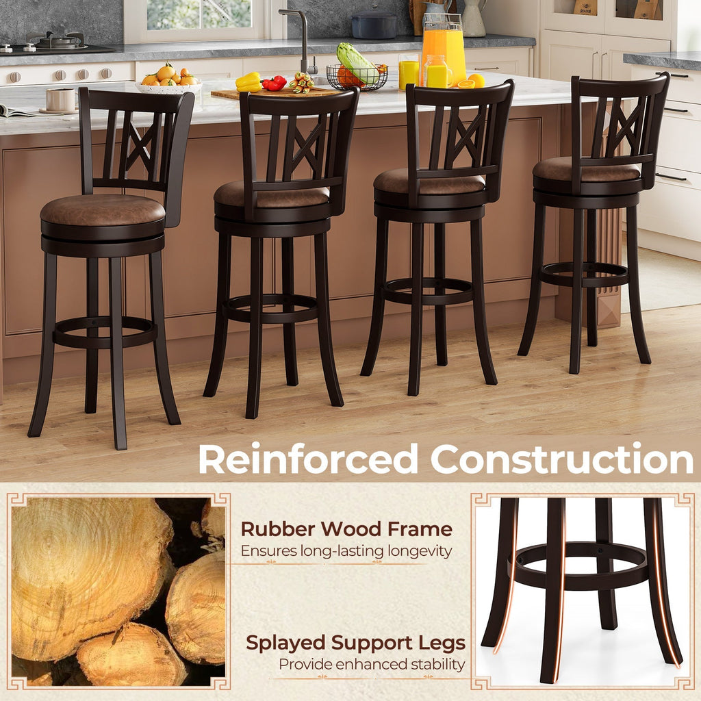 Swivel Bar Stools with Footrest and Hollowed Backrest - Set of 2