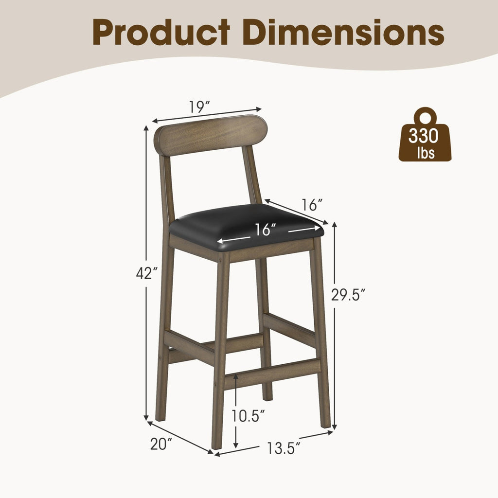 Set of 2 Bar Stools Upholstered with Rubber Wood Legs and Footrests-Oak