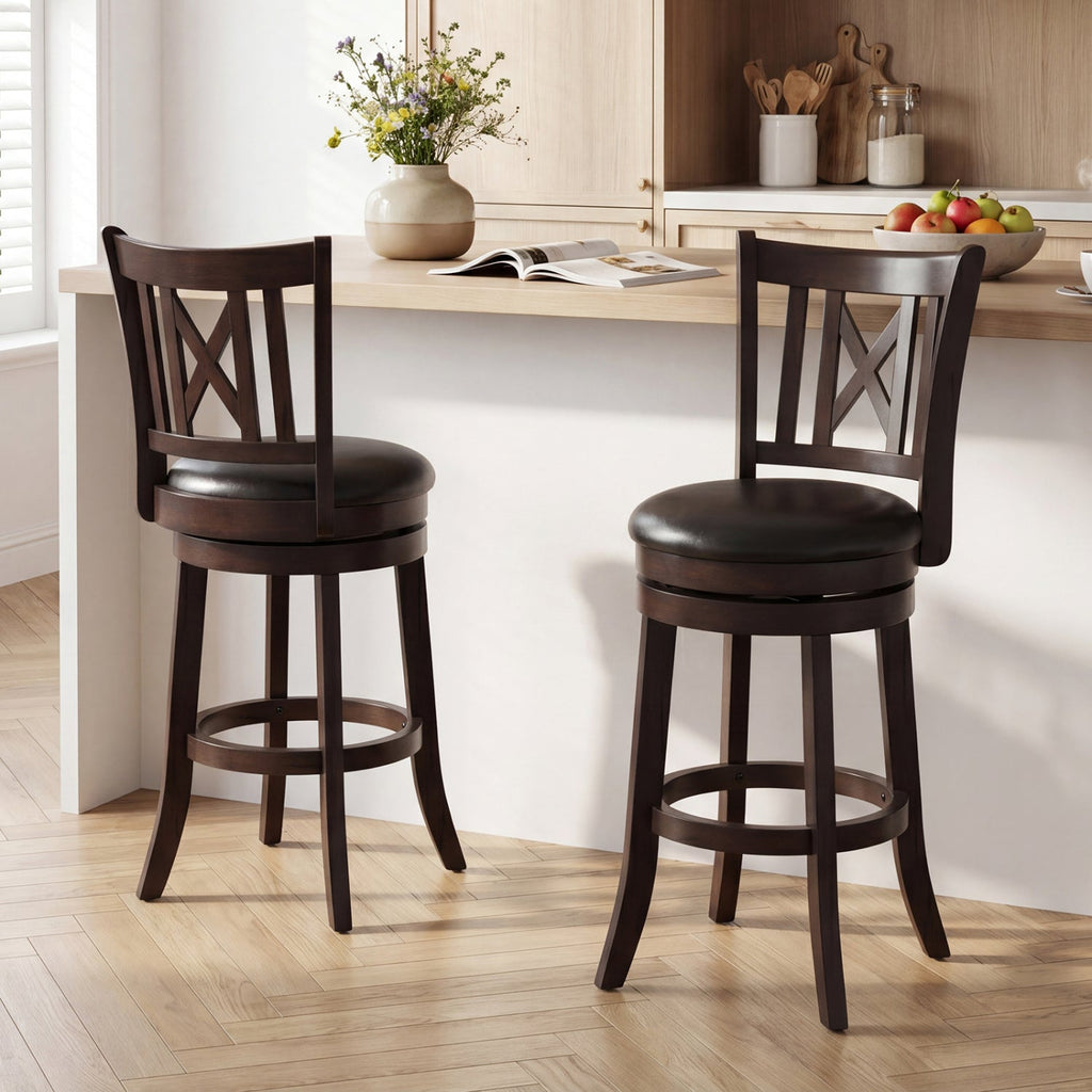 Swivel Bar Stools with Hollowed Backrest - Set of 2