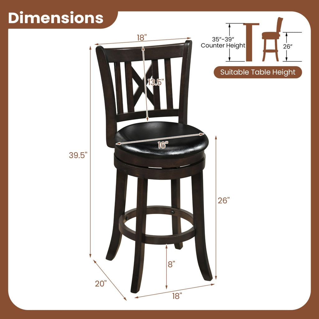 Swivel Bar Stools with Hollowed Backrest - Set of 2