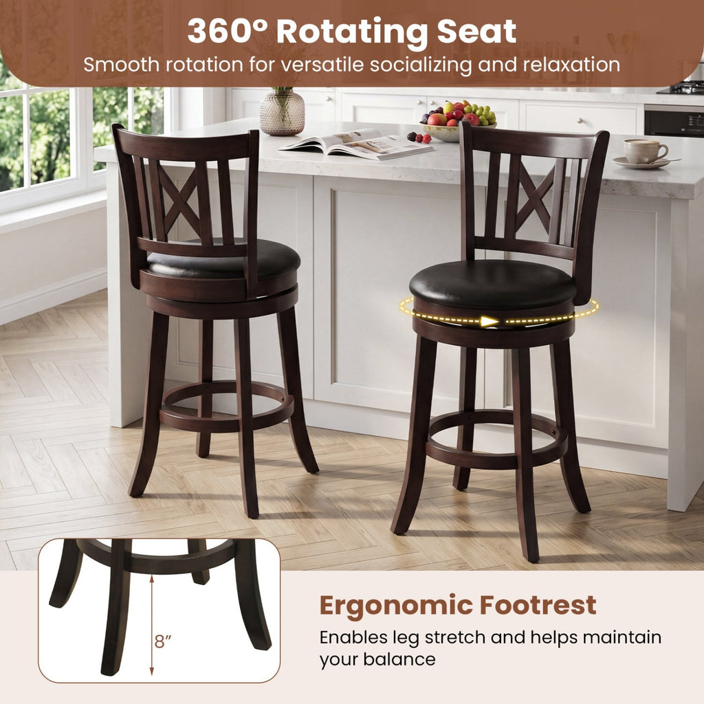 Swivel Bar Stools with Hollowed Backrest - Set of 2