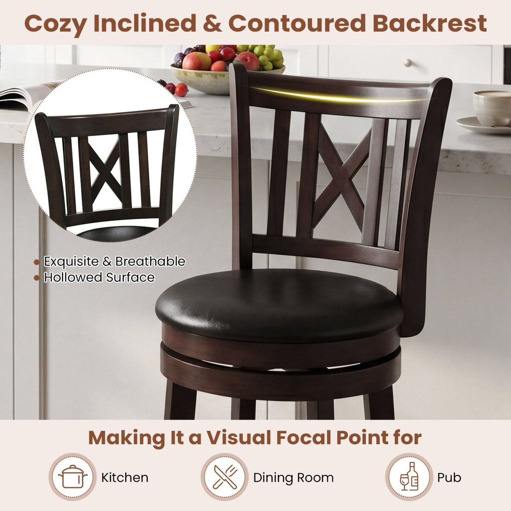 Swivel Bar Stools with Hollowed Backrest - Set of 2