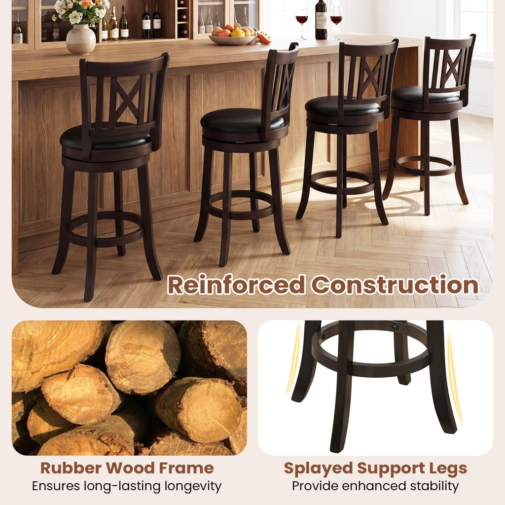 Swivel Bar Stools with Hollowed Backrest - Set of 2