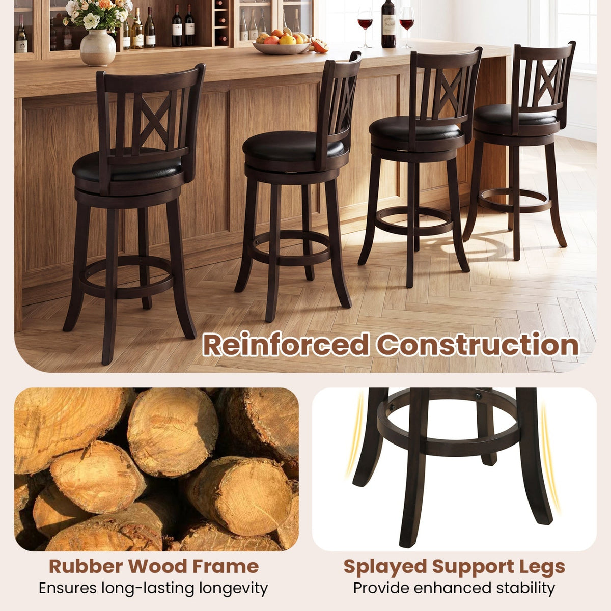 Swivel Bar Stools with Hollowed Backrest - Set of 2