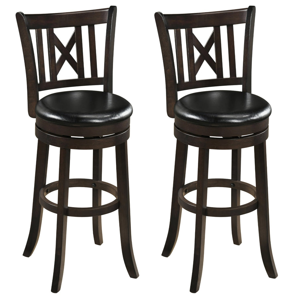 Swivel Bar Stools with Hollowed Backrest - Set of 2
