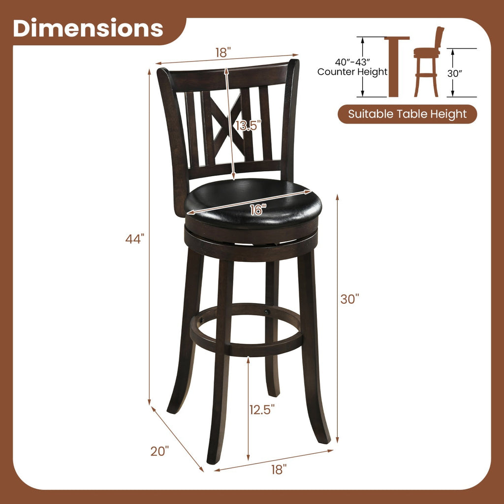 Swivel Bar Stools with Hollowed Backrest - Set of 2