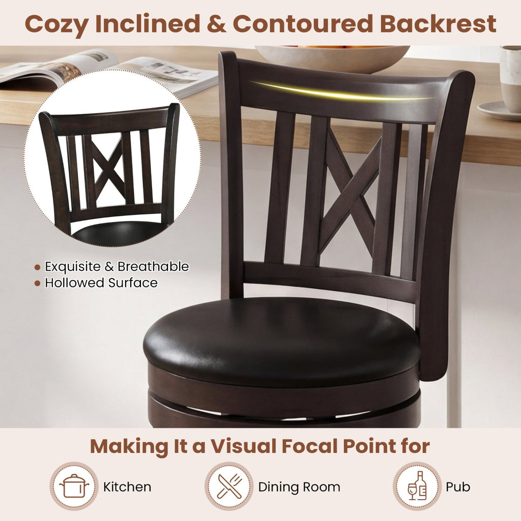 Swivel Bar Stools with Hollowed Backrest - Set of 2