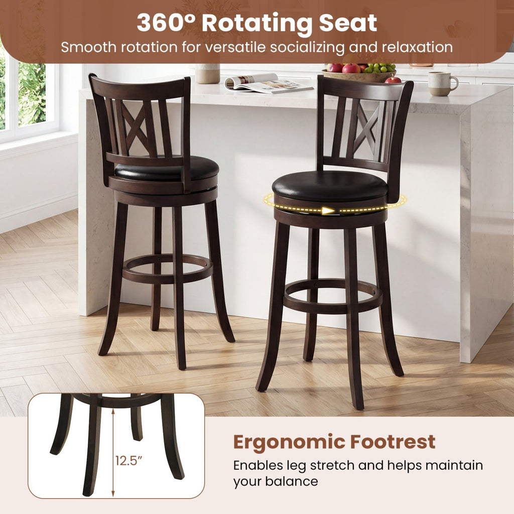 Swivel Bar Stools with Hollowed Backrest - Set of 2