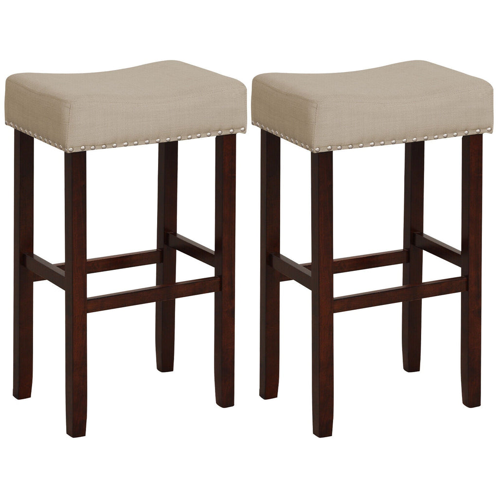 29 Inch Set of 2 Height Upholstered Bar Stool with Solid Rubber Wood Legs and Footrest-Gray