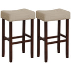 29 Inch Set of 2 Height Upholstered Bar Stool with Solid Rubber Wood Legs and Footrest-Gray