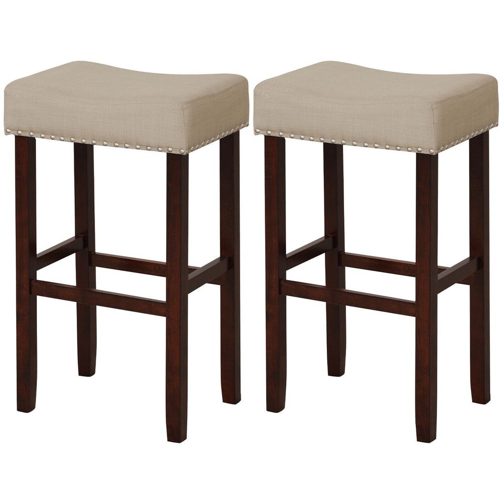 29 Inch Set of 2 Height Upholstered Bar Stool with Solid Rubber Wood Legs and Footrest-Gray
