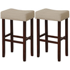 29 Inch Set of 2 Height Upholstered Bar Stool with Solid Rubber Wood Legs and Footrest-Gray