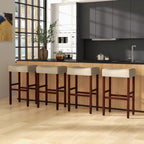29 Inch Set of 2 Height Upholstered Bar Stool with Solid Rubber Wood Legs and Footrest-Gray
