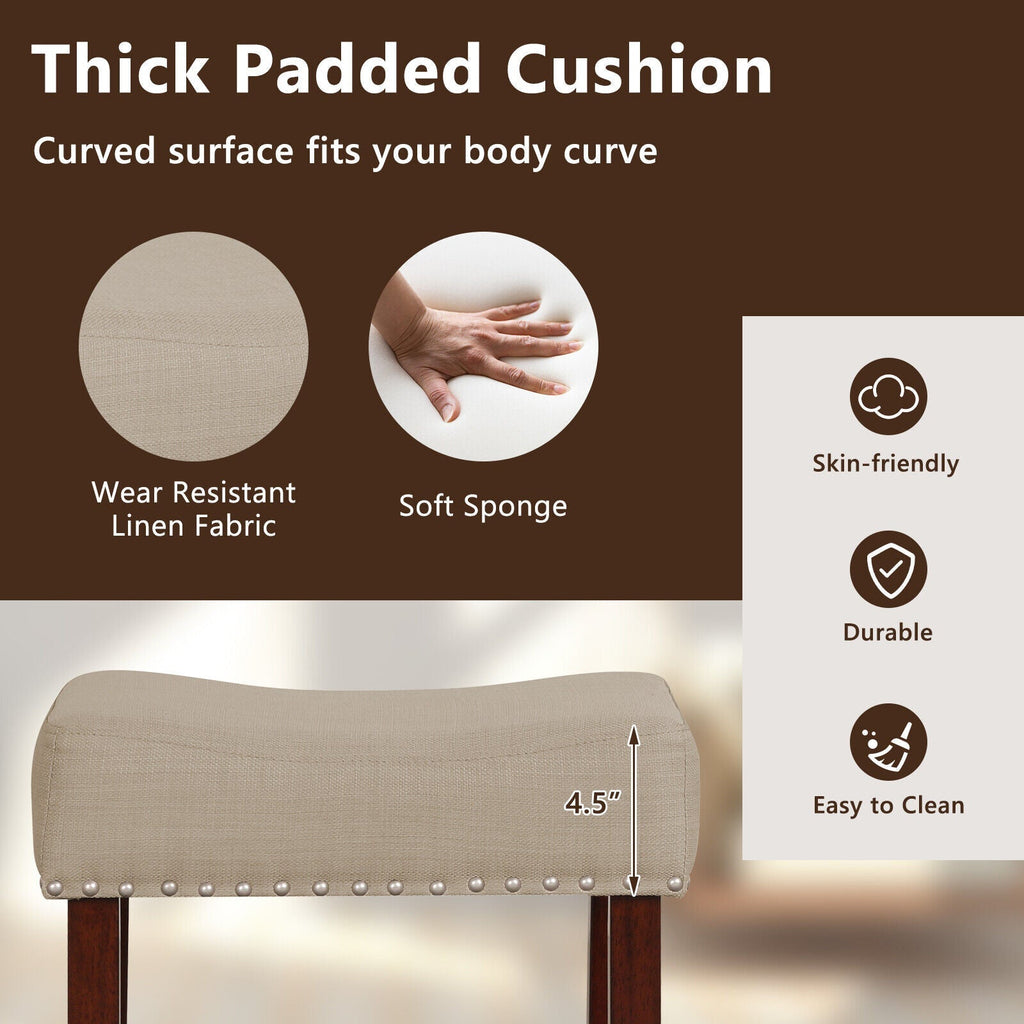 29 Inch Set of 2 Height Upholstered Bar Stool with Solid Rubber Wood Legs and Footrest-Gray