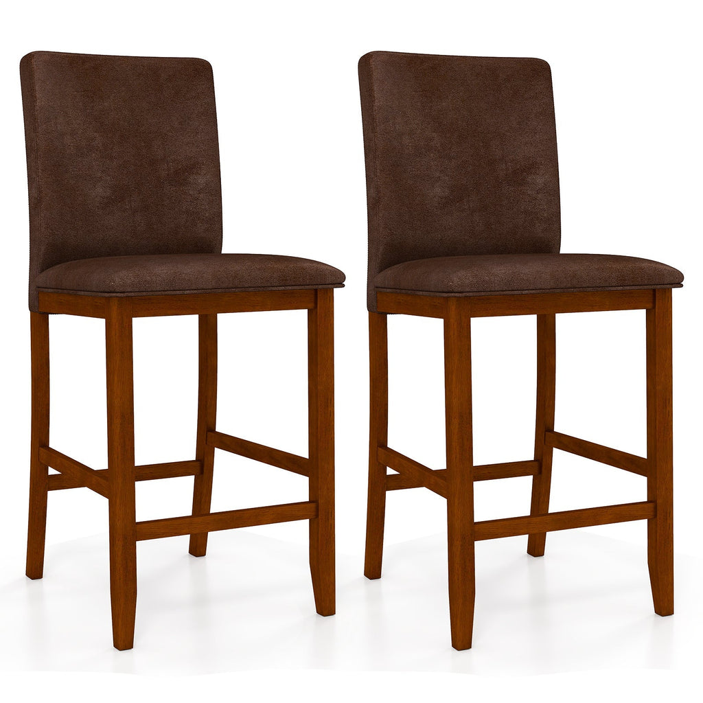 2-Piece Walnut Counter-Height Bar Stools with Rubberwood Legs
