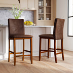 2-Piece Walnut Counter-Height Bar Stools with Rubberwood Legs