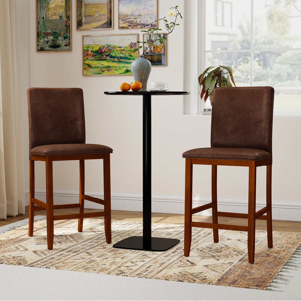 2-Piece Walnut Counter-Height Bar Stools with Rubberwood Legs