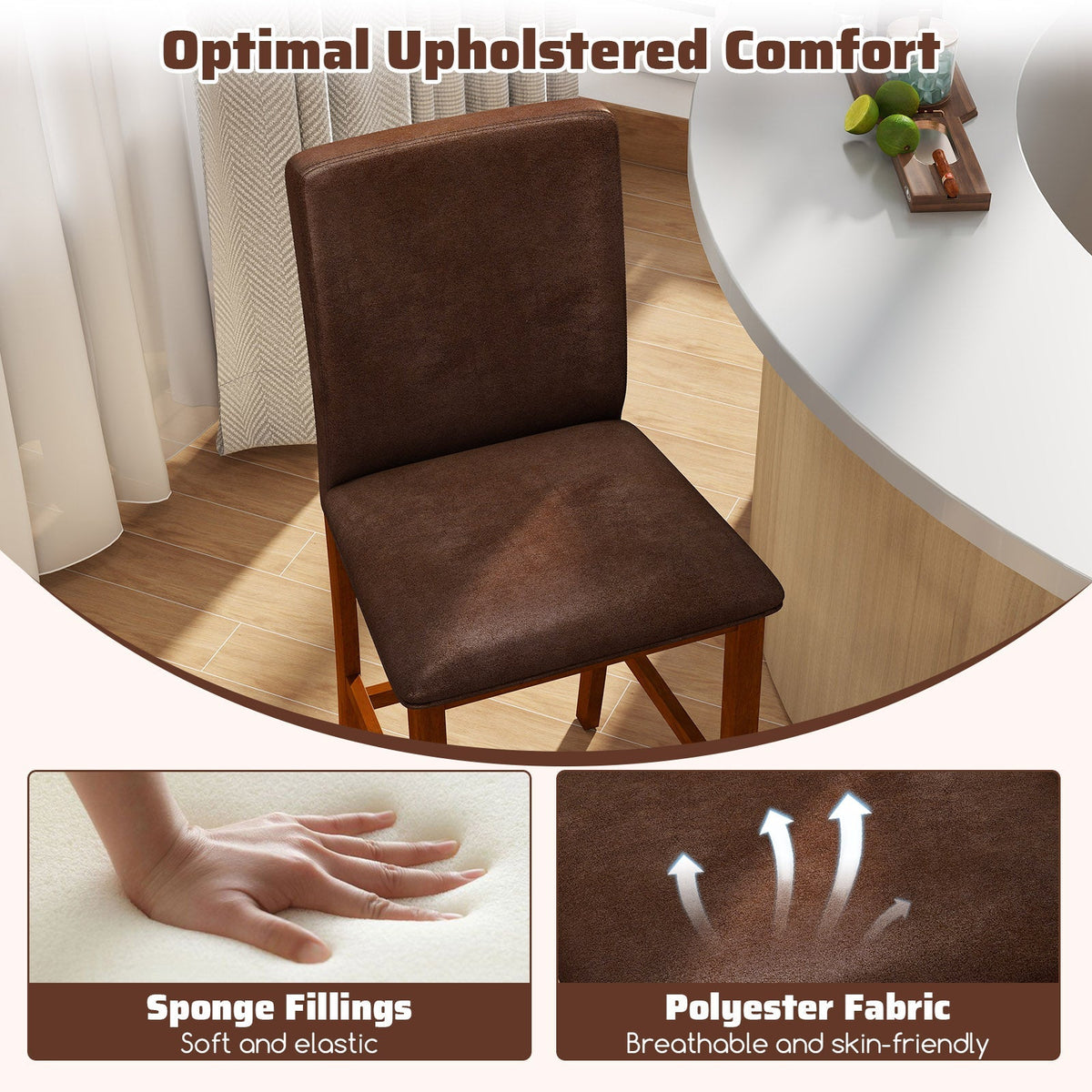 2-Piece Walnut Counter-Height Bar Stools with Rubberwood Legs