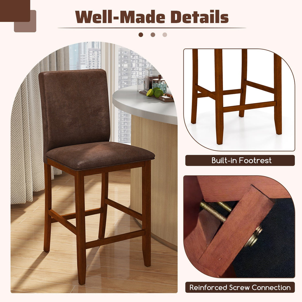 2-Piece Walnut Counter-Height Bar Stools with Rubberwood Legs