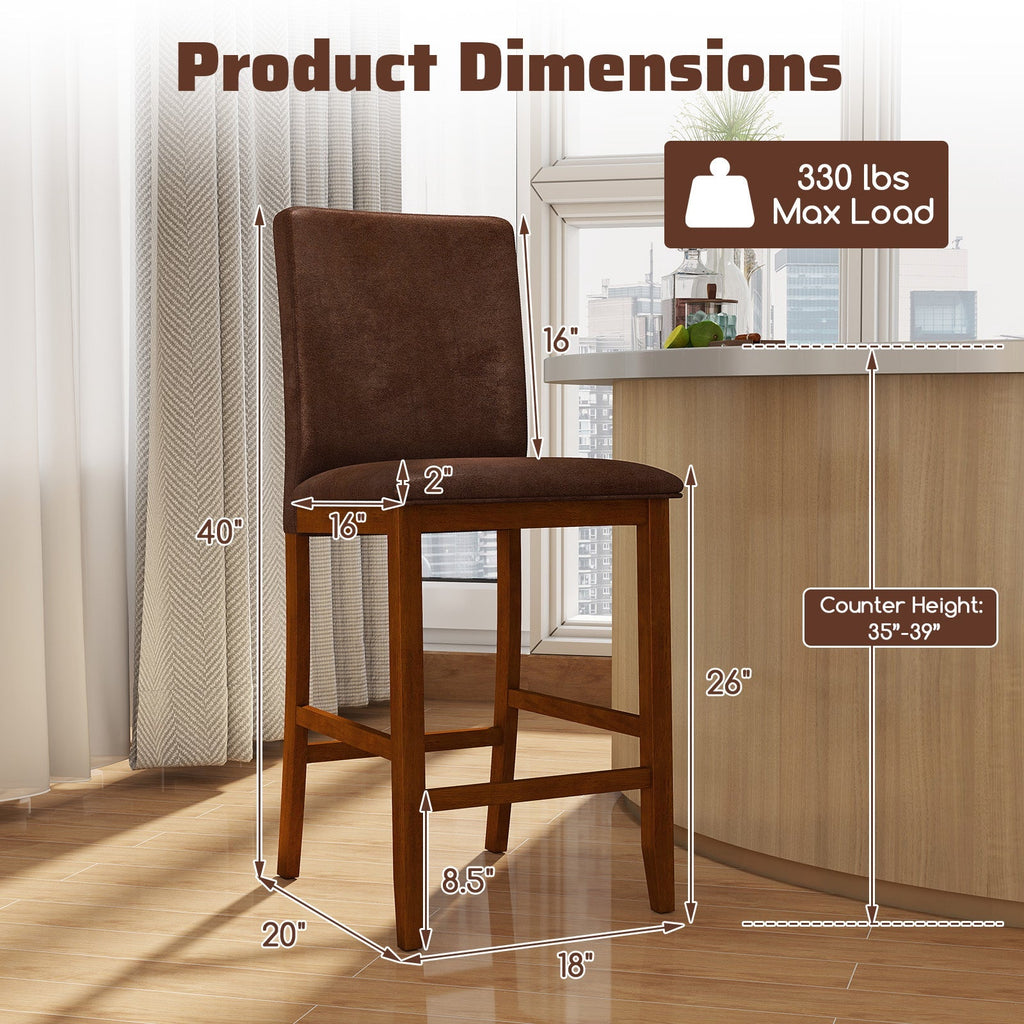 2-Piece Walnut Counter-Height Bar Stools with Rubberwood Legs