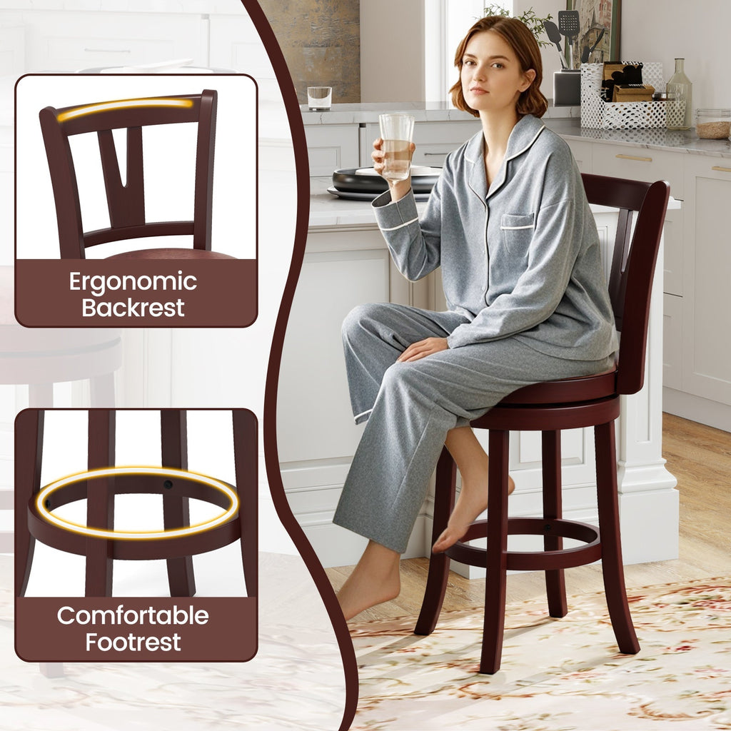 2-Piece Counter-Height Swivel Bar Stools with High Backrests