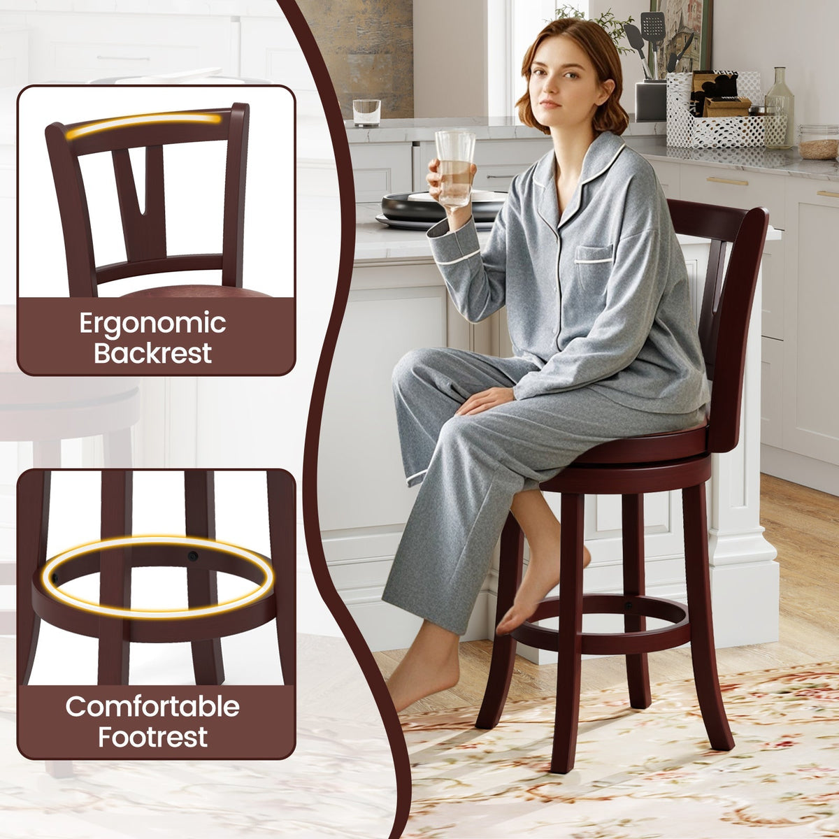 2-Piece Counter-Height Swivel Bar Stools with High Backrests