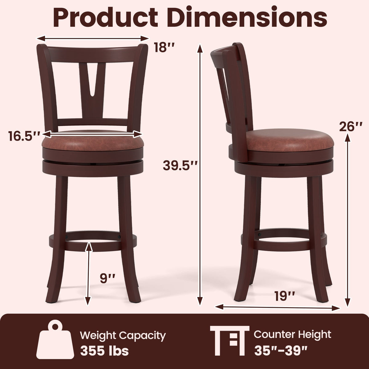 2-Piece Counter-Height Swivel Bar Stools with High Backrests