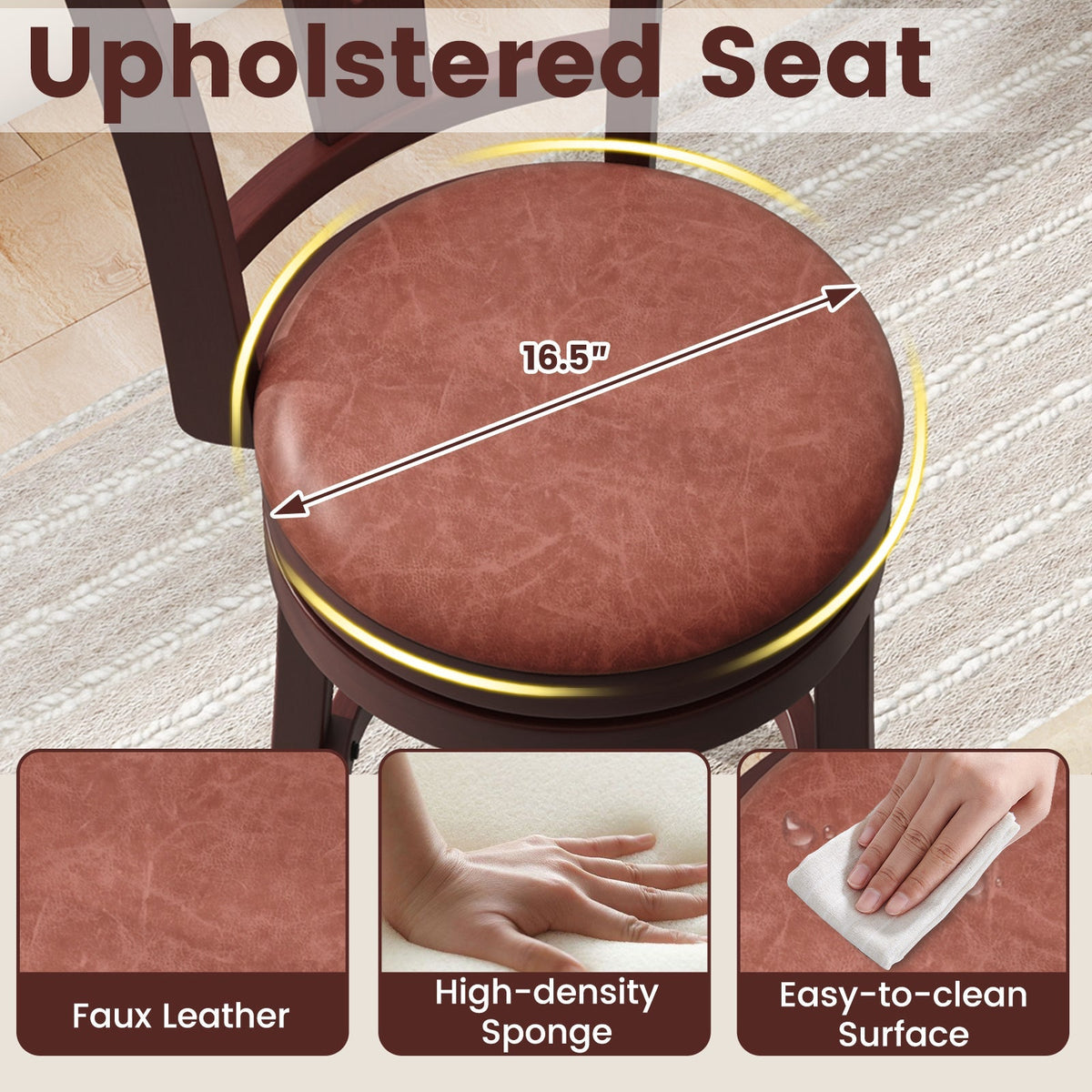 2-Piece Counter-Height Swivel Bar Stools with High Backrests