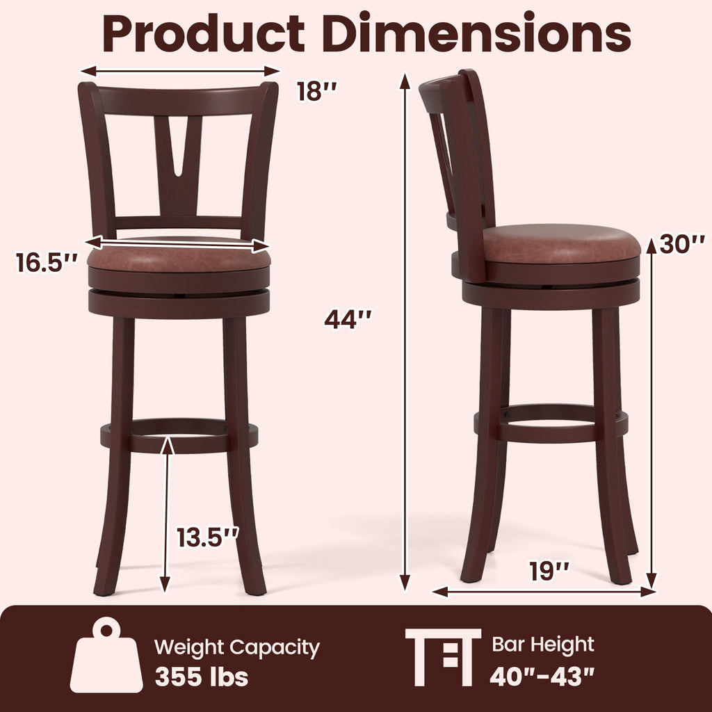 2-Piece Counter-Height Swivel Bar Stools with High Backrests