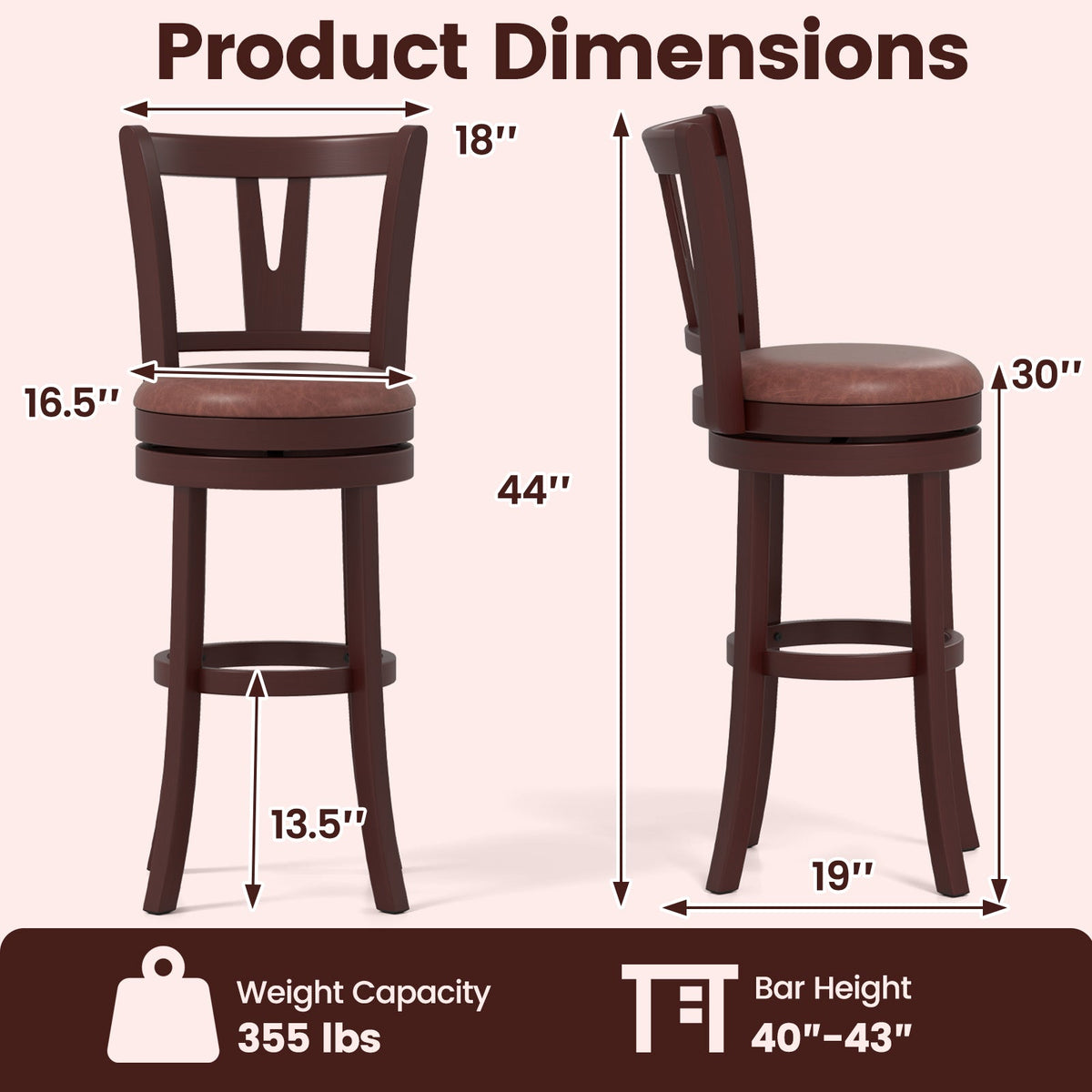 2-Piece Counter-Height Swivel Bar Stools with High Backrests