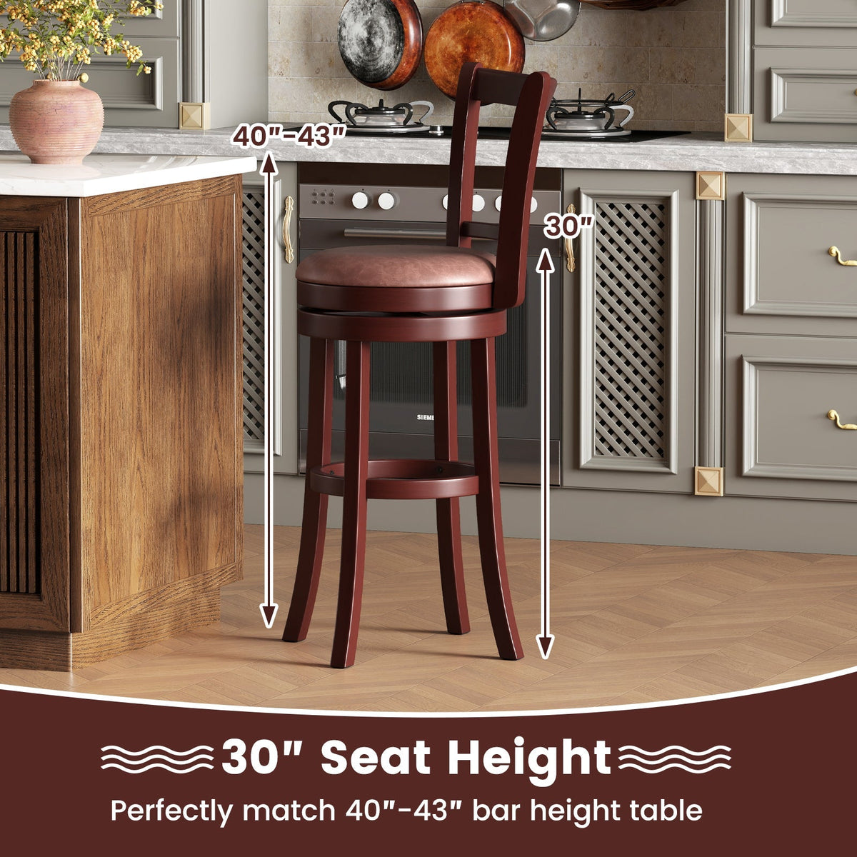 2-Piece Counter-Height Swivel Bar Stools with High Backrests