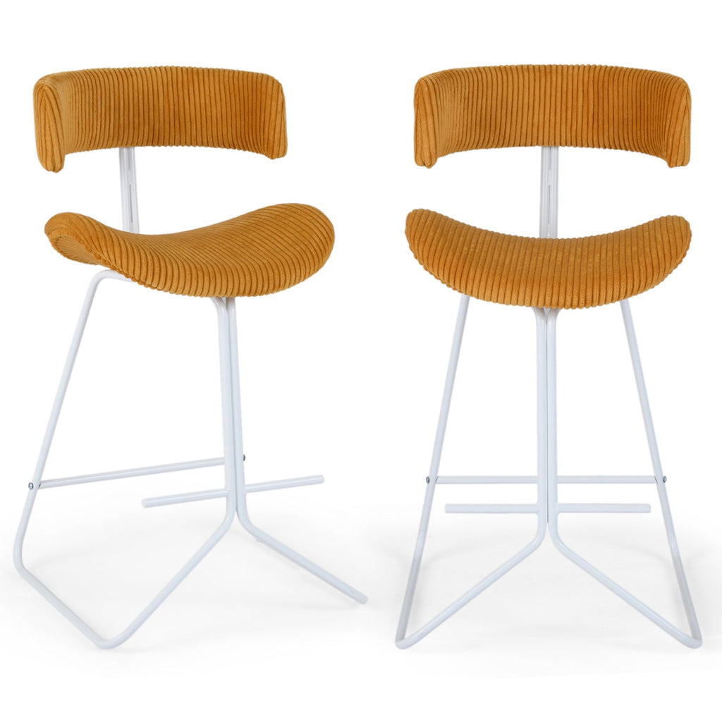 2-Piece Armless Counter-Height Bar Stools with Corduroy Seats