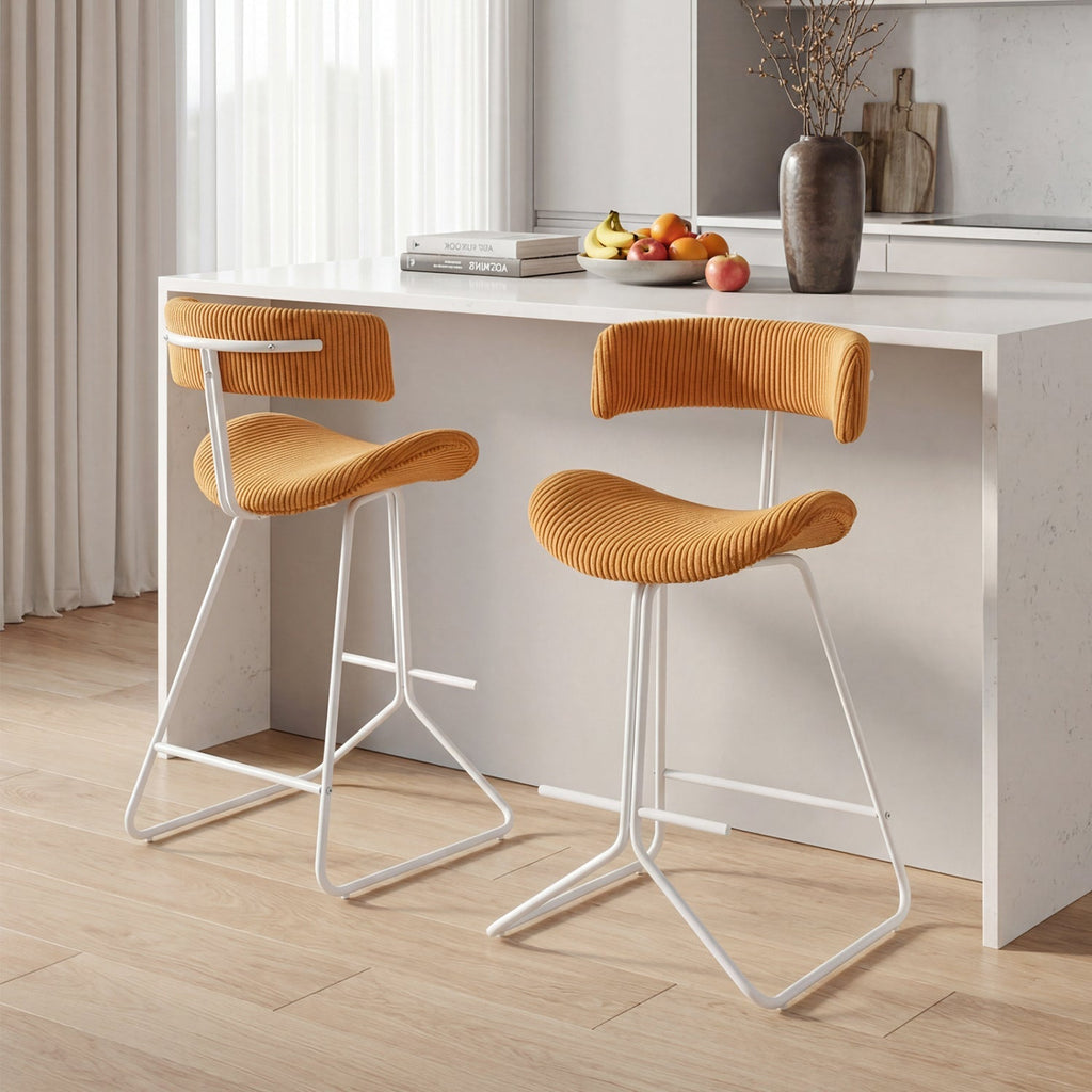 2-Piece Armless Counter-Height Bar Stools with Corduroy Seats