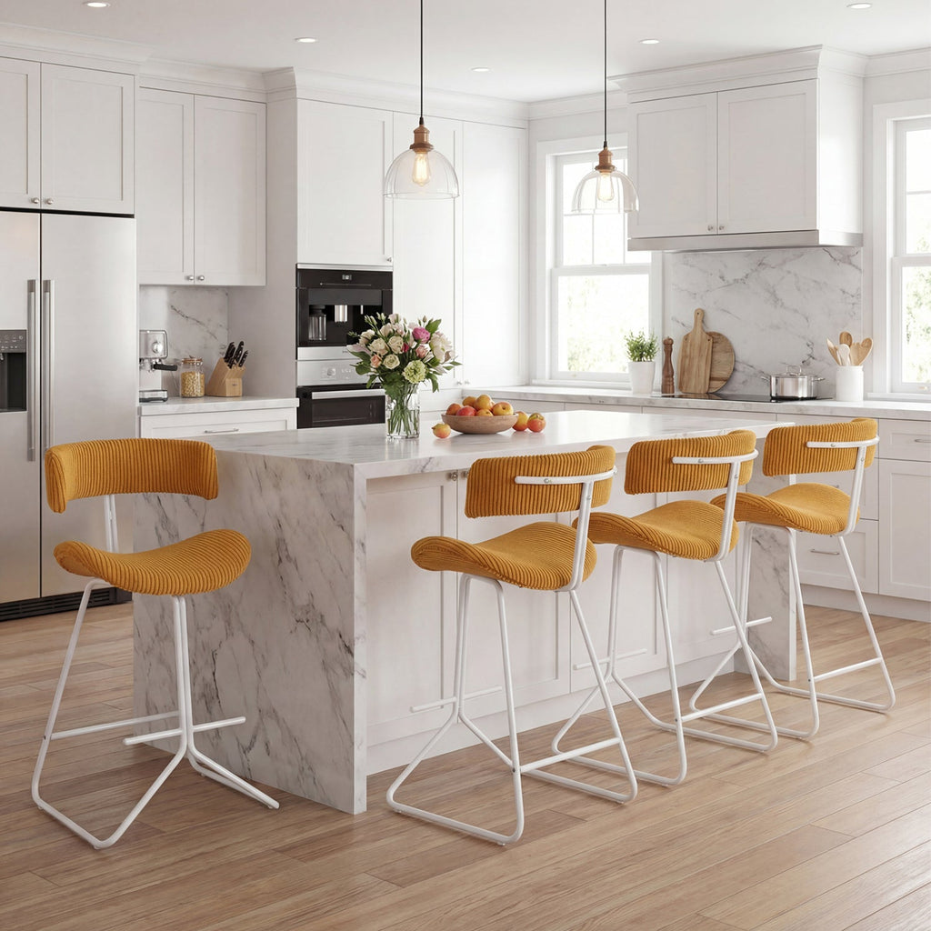 2-Piece Armless Counter-Height Bar Stools with Corduroy Seats