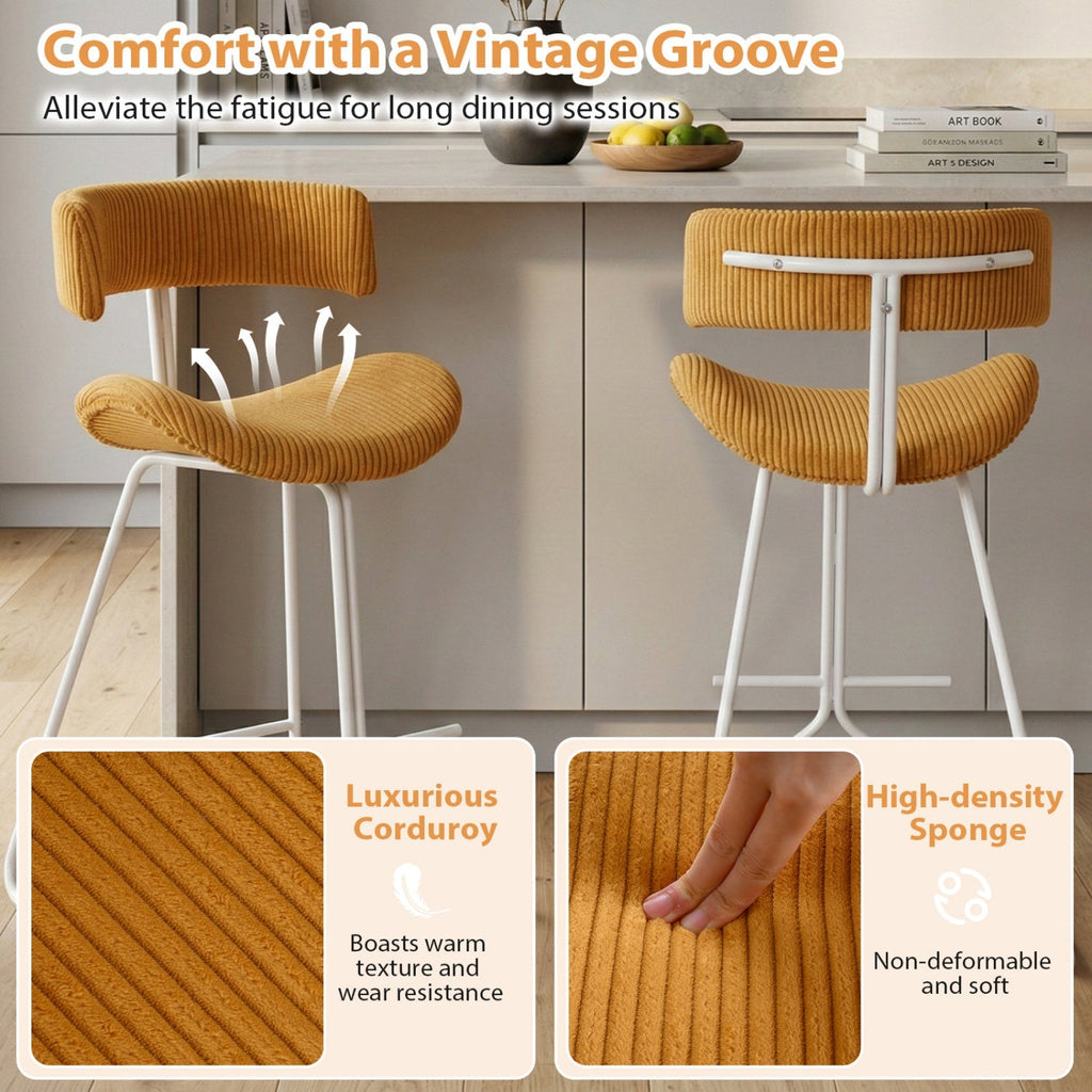 2-Piece Armless Counter-Height Bar Stools with Corduroy Seats