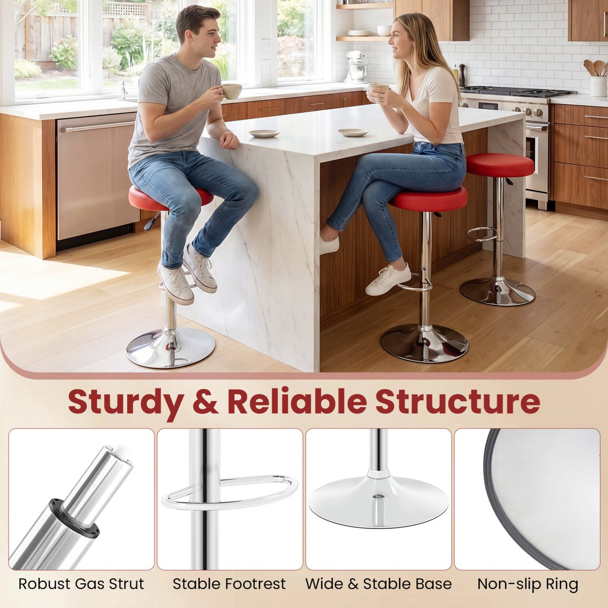 Height Adjustable Swivel Bar Stool Set of 2 - Red