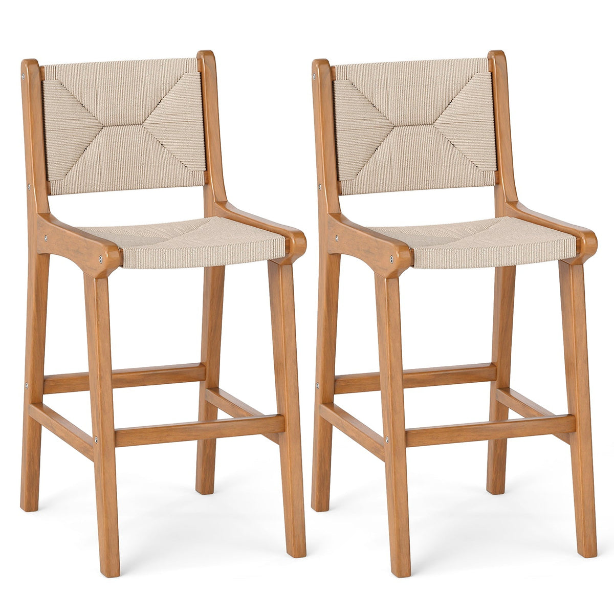 2-Piece Outdoor Counter-Height Bar Stools with Woven Paper Rope Seats