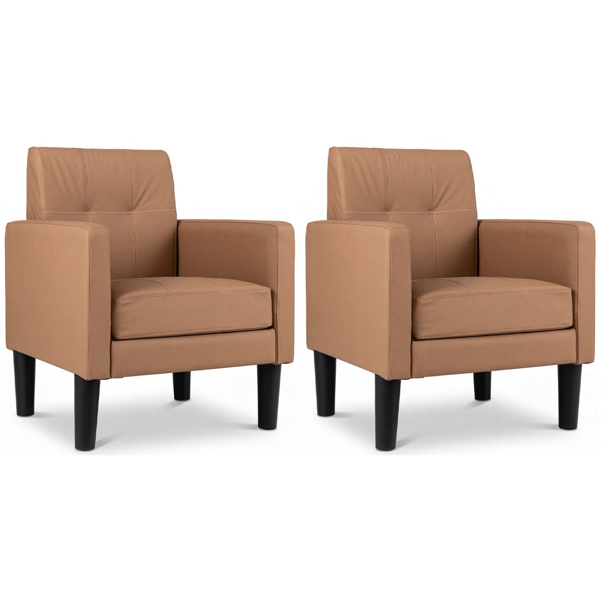 Modern Accent Chair Set with Removable Cushion, Brown PU Leather