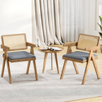Set of 2 Rattan Accent Chairs with Padded Cushion and Rubber Wood Frame