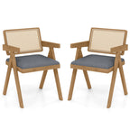 Set of 2 Rattan Accent Chairs with Padded Cushion and Rubber Wood Frame