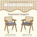 Set of 2 Rattan Accent Chairs with Padded Cushion and Rubber Wood Frame