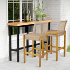 2-Piece Rattan Patio Bar Stools with Acacia Wood Frames