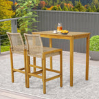 2-Piece Rattan Patio Bar Stools with Acacia Wood Frames
