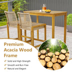 2-Piece Rattan Patio Bar Stools with Acacia Wood Frames