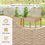 2-Piece Rattan Patio Bar Stools with Acacia Wood Frames