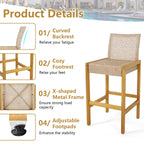 2-Piece Rattan Patio Bar Stools with Acacia Wood Frames