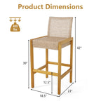 2-Piece Rattan Patio Bar Stools with Acacia Wood Frames