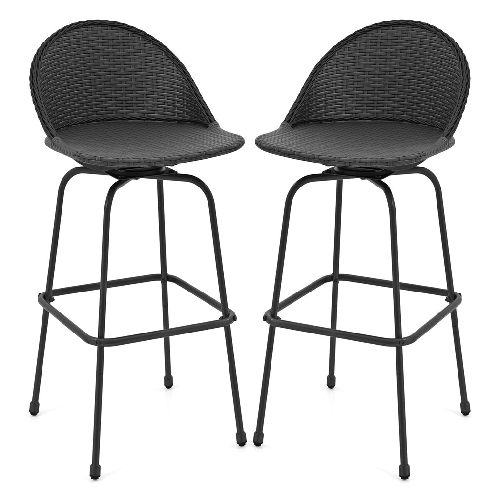 2-Piece Rattan Swivel Bar Stools with Curved Backrests