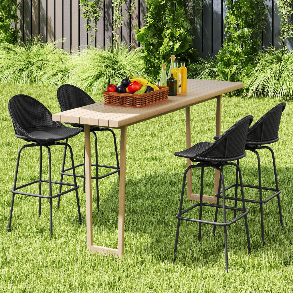 2-Piece Rattan Swivel Bar Stools with Curved Backrests