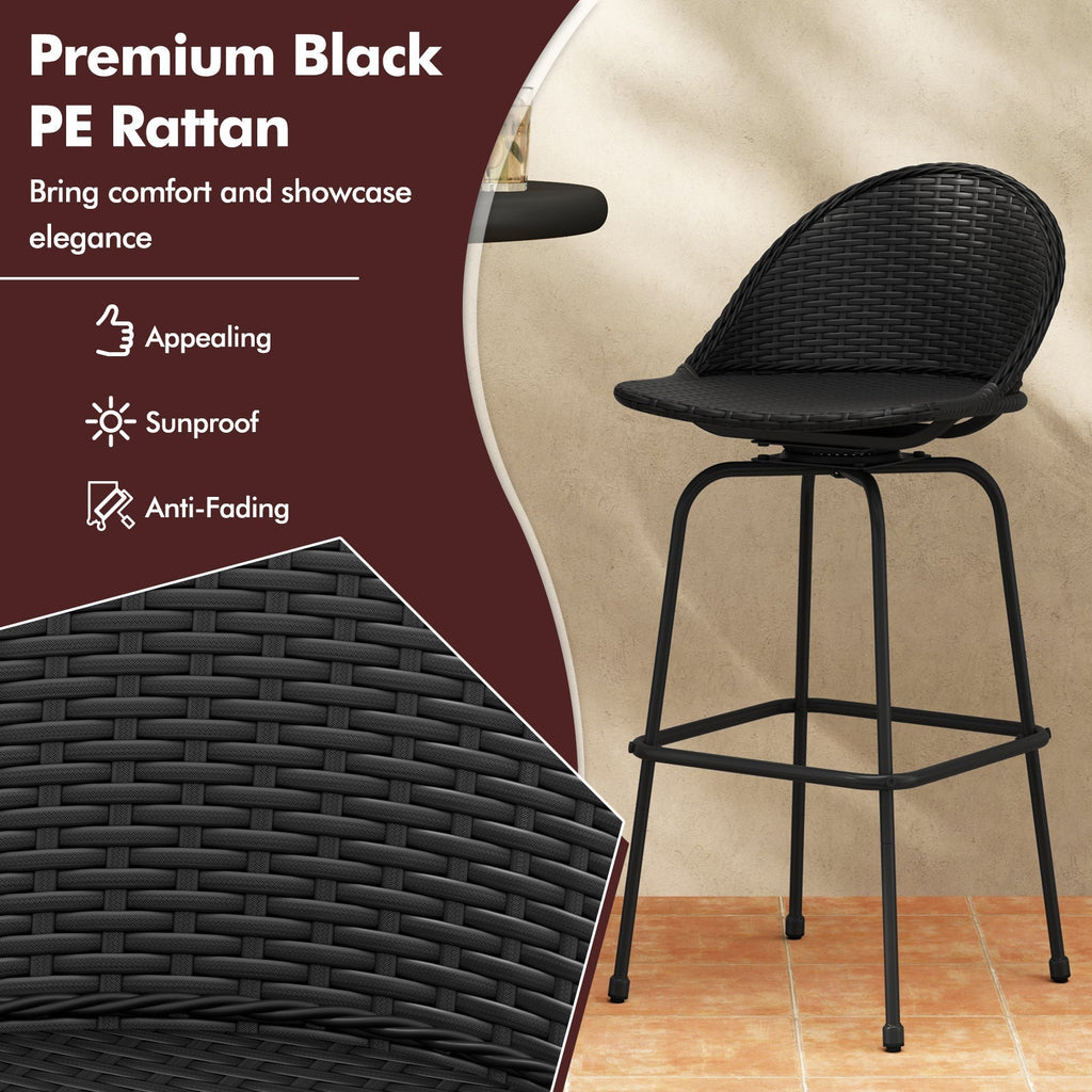 2-Piece Rattan Swivel Bar Stools with Curved Backrests